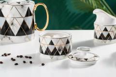 Modern Marble Pattern Golden Handle Ceramic Coffee Cup Tea Cup And Saucer 11 Pcs Afternoon Tea Set