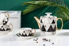 Modern Marble Pattern Golden Handle Ceramic Coffee Cup Tea Cup And Saucer 11 Pcs Afternoon Tea Set