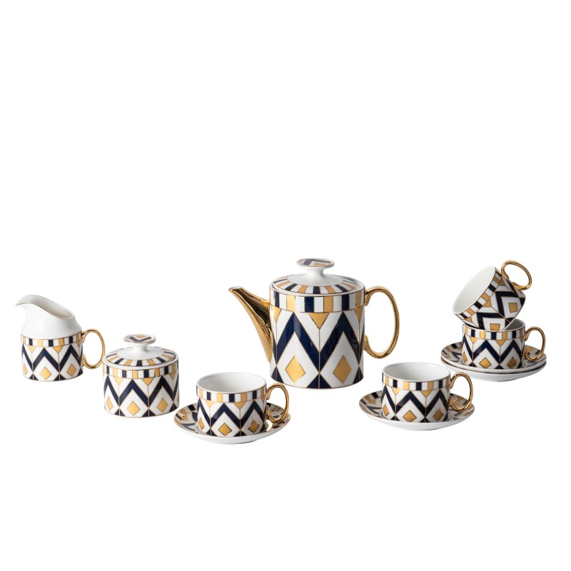 European Royal Design Gold Plating Ceramic Coffee Cup Tea Cup And Saucer 11 Pcs Home Cafe Gift Set
