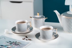 Nordic Luxury Textile Pattern Ceramic Coffee Cup Tea Cup And Saucer 11 Pcs Afternoon Tea Set