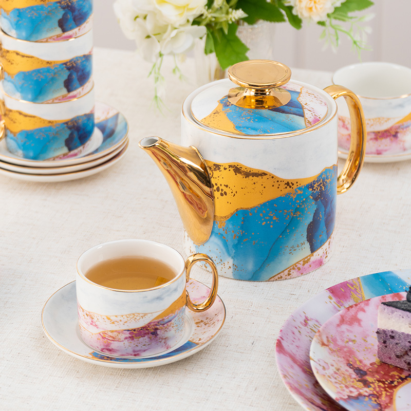Nordic Luxury Art Design Ceramic Coffee Cup Tea Cup And Saucer 11 Pcs Afternoon Tea Gift Set