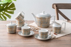Nordic Luxury Gold Line Ceramic Coffee Cup Tea Cup And Saucer 11 Pcs Afternoon Tea Set