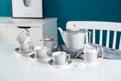 Nordic Luxury Textile Pattern Ceramic Coffee Cup Tea Cup And Saucer 11 Pcs Afternoon Tea Set