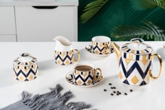 European Royal Design Gold Plating Ceramic Coffee Cup Tea Cup And Saucer 11 Pcs Home Cafe Gift Set