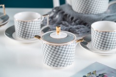 Nordic Luxury Textile Pattern Ceramic Coffee Cup Tea Cup And Saucer 11 Pcs Afternoon Tea Set