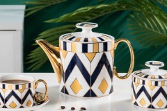 European Royal Design Gold Plating Ceramic Coffee Cup Tea Cup And Saucer 11 Pcs Home Cafe Gift Set
