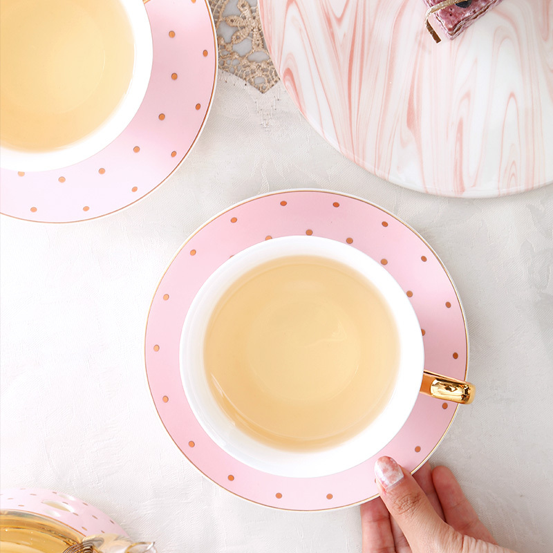 Nordic Stripe Polka Dot Design Ceramic Coffee Cup Tea Pot And Saucer 9 Pcs Afternoon Tea Set