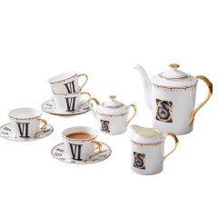 Roman Numeral Clock Design Exquisite Ceramic Coffee Cup Tea Cup And Saucer 11 Pcs Afternoon Tea Set
