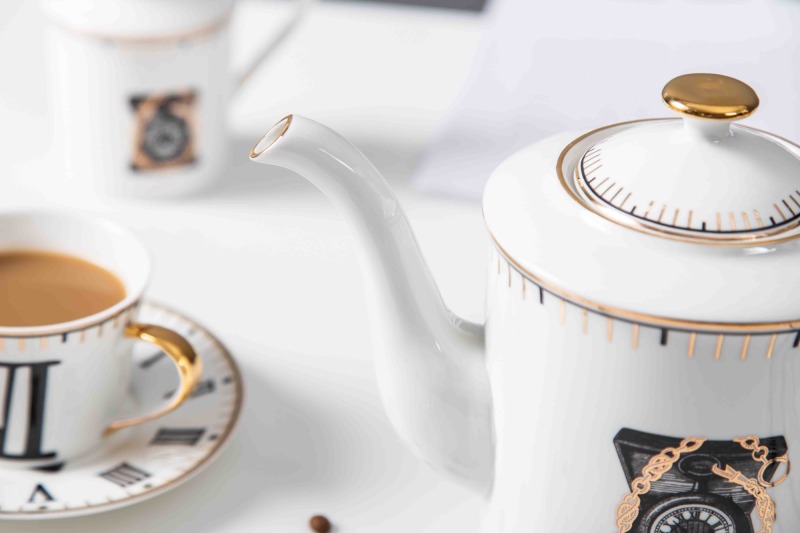 Roman Numeral Clock Design Exquisite Ceramic Coffee Cup Tea Cup And Saucer 11 Pcs Afternoon Tea Set