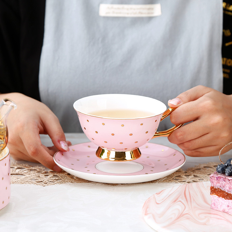 Nordic Stripe Polka Dot Design Ceramic Coffee Cup Tea Pot And Saucer 9 Pcs Afternoon Tea Set