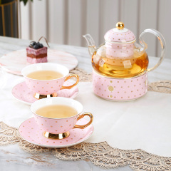 Nordic Stripe Polka Dot Design Ceramic Coffee Cup Tea Pot And Saucer 9 Pcs Afternoon Tea Set