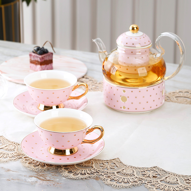 Nordic Stripe Polka Dot Design Ceramic Coffee Cup Tea Pot And Saucer 9 Pcs Afternoon Tea Set