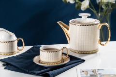 European Luxury Golden Handle Ceramic Coffee Cup Tea Pot And Saucer 11 Pcs Afternoon Tea Gift Set