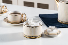 European Luxury Golden Handle Ceramic Coffee Cup Tea Pot And Saucer 11 Pcs Afternoon Tea Gift Set