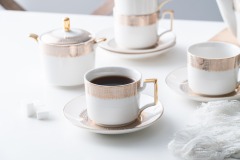European Luxury Simple Design Ceramic Coffee Cup Tea Pot And Saucer 11 Pcs Afternoon Tea Set