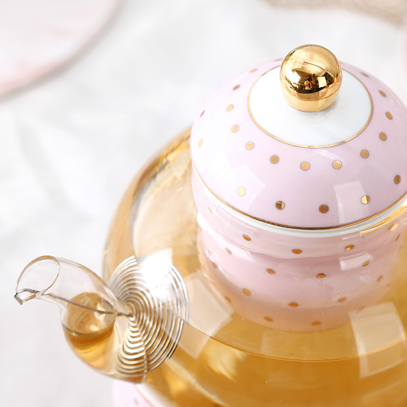 Nordic Stripe Polka Dot Design Ceramic Coffee Cup Tea Pot And Saucer 9 Pcs Afternoon Tea Set