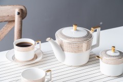 European Luxury Simple Design Ceramic Coffee Cup Tea Pot And Saucer 11 Pcs Afternoon Tea Set