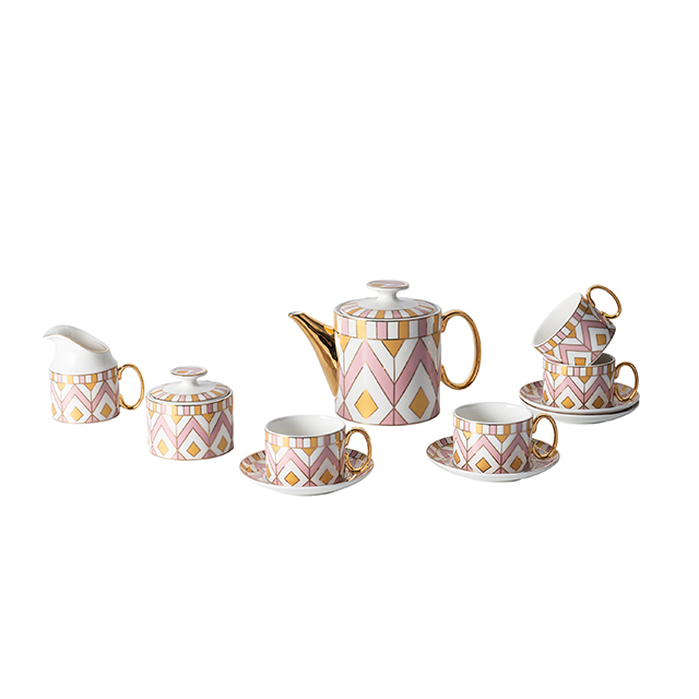 European Luxury Golden Handle Ceramic Coffee Cup Tea Cup And Saucer 11 Pcs Home Cafe Gift Set