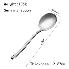 Long handle large thickening stainless steel mirror polished silver serving spoon restaurant hotel tableware