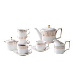 European Luxury Simple Design Ceramic Coffee Cup Tea Pot And Saucer 11 Pcs Afternoon Tea Set