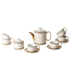 European Luxury Golden Handle Ceramic Coffee Cup Tea Pot And Saucer 11 Pcs Afternoon Tea Gift Set