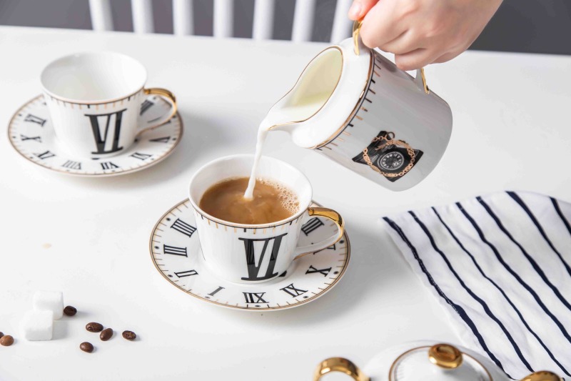 Roman Numeral Clock Design Exquisite Ceramic Coffee Cup Tea Cup And Saucer 11 Pcs Afternoon Tea Set