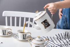 Roman Numeral Clock Design Exquisite Ceramic Coffee Cup Tea Cup And Saucer 11 Pcs Afternoon Tea Set