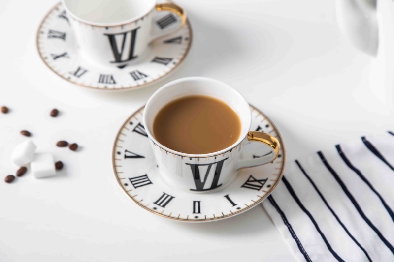 Roman Numeral Clock Design Exquisite Ceramic Coffee Cup Tea Cup And Saucer 11 Pcs Afternoon Tea Set