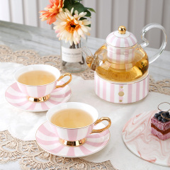 Nordic Stripe Polka Dot Design Ceramic Coffee Cup Tea Pot And Saucer 9 Pcs Afternoon Tea Set