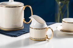 European Luxury Golden Handle Ceramic Coffee Cup Tea Pot And Saucer 11 Pcs Afternoon Tea Gift Set