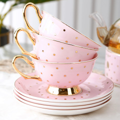 Nordic Stripe Polka Dot Design Ceramic Coffee Cup Tea Pot And Saucer 9 Pcs Afternoon Tea Set