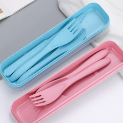 Wheat straw portable tableware set student children fork spoon knife set outdoor travel wheat straw dinnerware sets