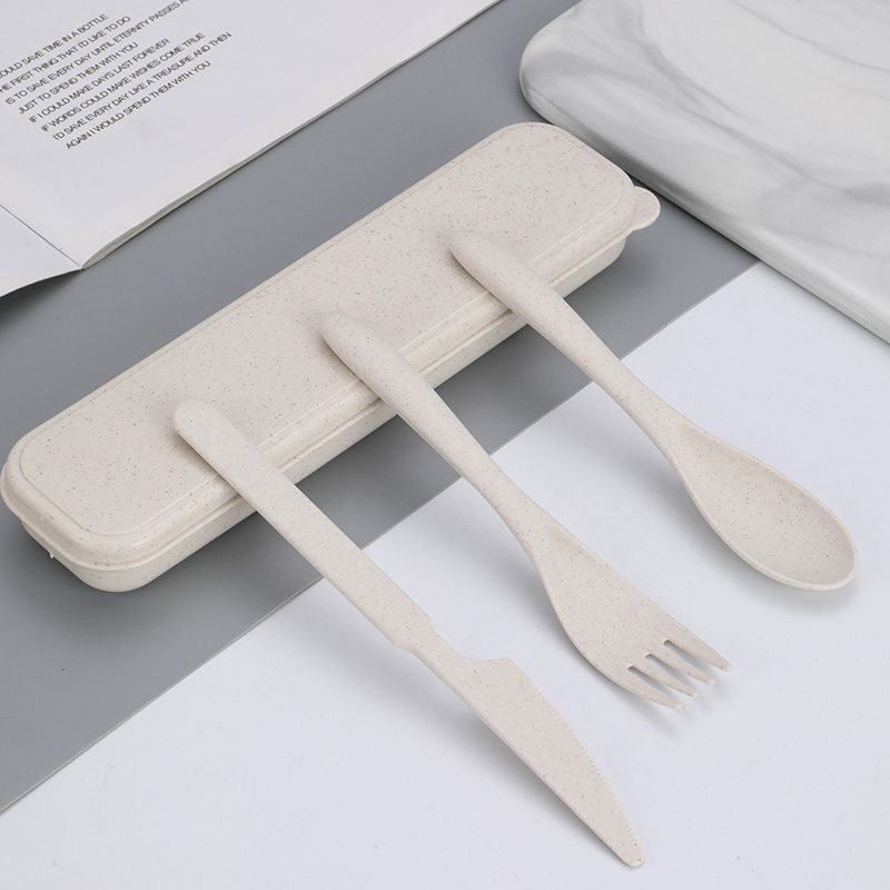 Wheat straw portable tableware set student children fork spoon knife set outdoor travel wheat straw dinnerware sets