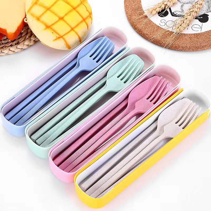 Wheat straw spoon fork chopsticks three-piece children's portable tableware outdoor travel tableware set nordic dinnerware set