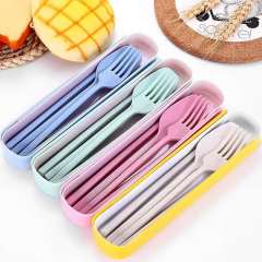 Wheat straw spoon fork chopsticks three-piece children's portable tableware outdoor travel tableware set nordic dinnerware set