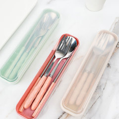 Three-piece stainless steel portable chopsticks, fork, spoon and tableware set for student travel portable bamboo tableware set