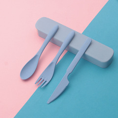 Pull-out three-piece wheat straw children's tableware office worker student travel portable knife fork and spoon