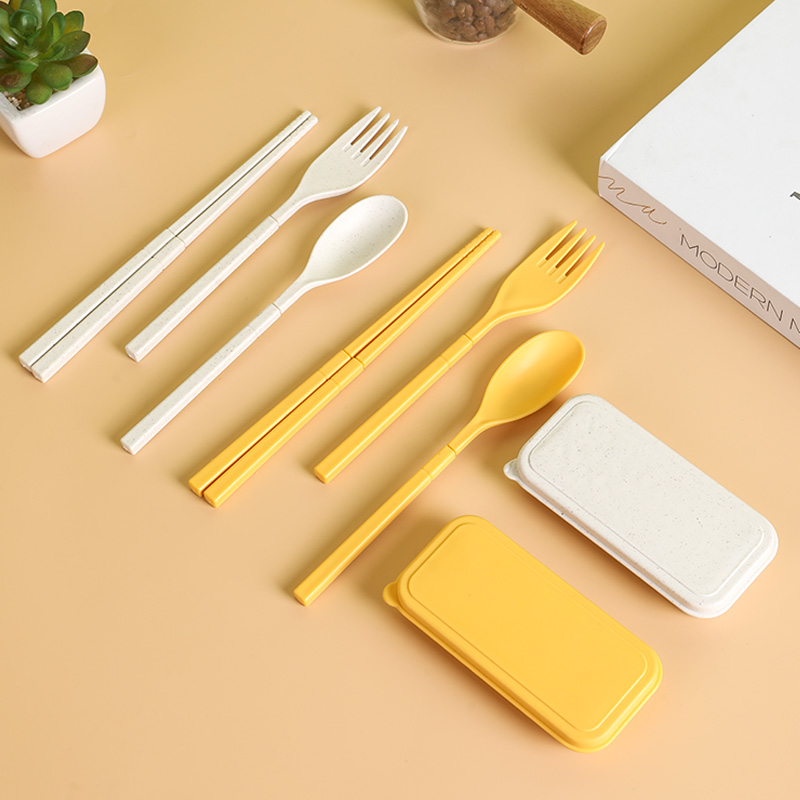 Dinnerware sets wheat straw tableware mini portable detachable spoon fork chopsticks outdoor home camping travel tableware set