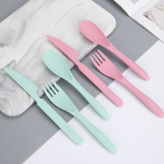 Wheat straw portable tableware set student children fork spoon knife set outdoor travel wheat straw dinnerware sets