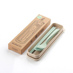 Environmental protection wheat straw travel student chopsticks spoon fork set tableware three-piece boxed