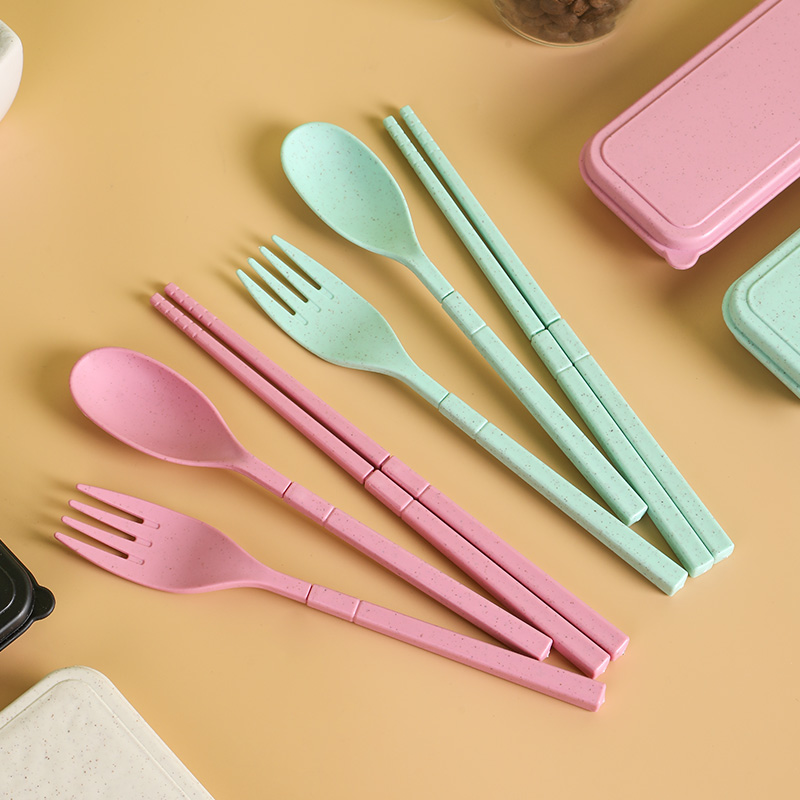 Dinnerware sets wheat straw tableware mini portable detachable spoon fork chopsticks outdoor home camping travel tableware set