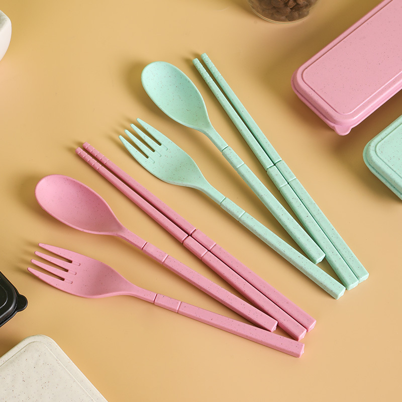 Dinnerware sets wheat straw tableware mini portable detachable spoon fork chopsticks outdoor home camping travel tableware set