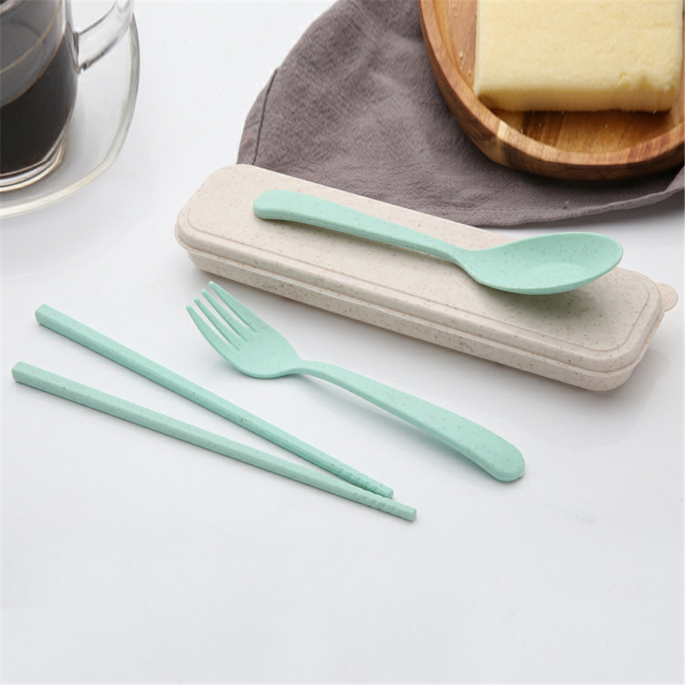 Environmental protection wheat straw travel student chopsticks spoon fork set tableware three-piece boxed