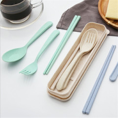 Environmental protection wheat straw travel student chopsticks spoon fork set tableware three-piece boxed