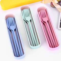 Wheat straw spoon fork chopsticks three-piece children's portable tableware outdoor travel tableware set nordic dinnerware set