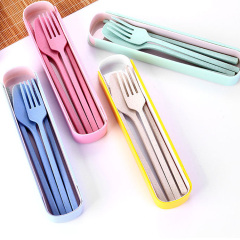 Wheat straw spoon fork chopsticks three-piece children's portable tableware outdoor travel tableware set nordic dinnerware set