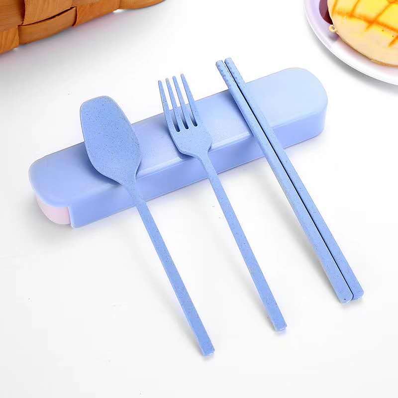 Wheat straw spoon fork chopsticks three-piece children's portable tableware outdoor travel tableware set nordic dinnerware set