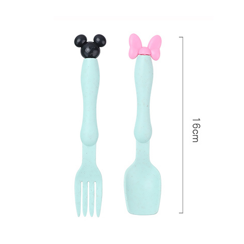 Wheat Straw Cartoon Baby Children Spoon Fork Cute Mickey Minnie Mouse Shape Plastic Baby Spoon Baby Feeding Spoon