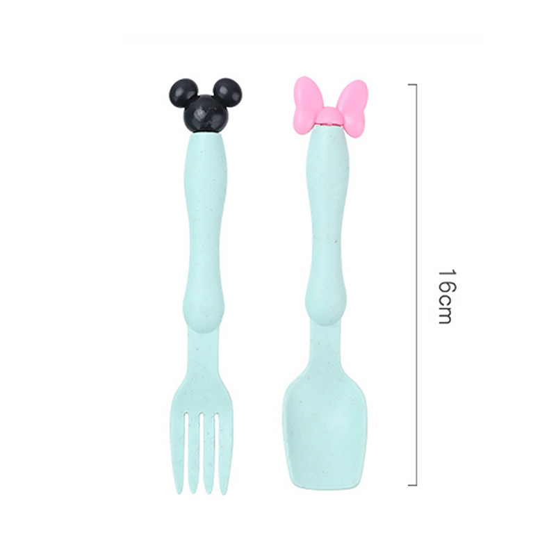 Wheat Straw Cartoon Baby Children Spoon Fork Cute Mickey Minnie Mouse Shape Plastic Baby Spoon Baby Feeding Spoon