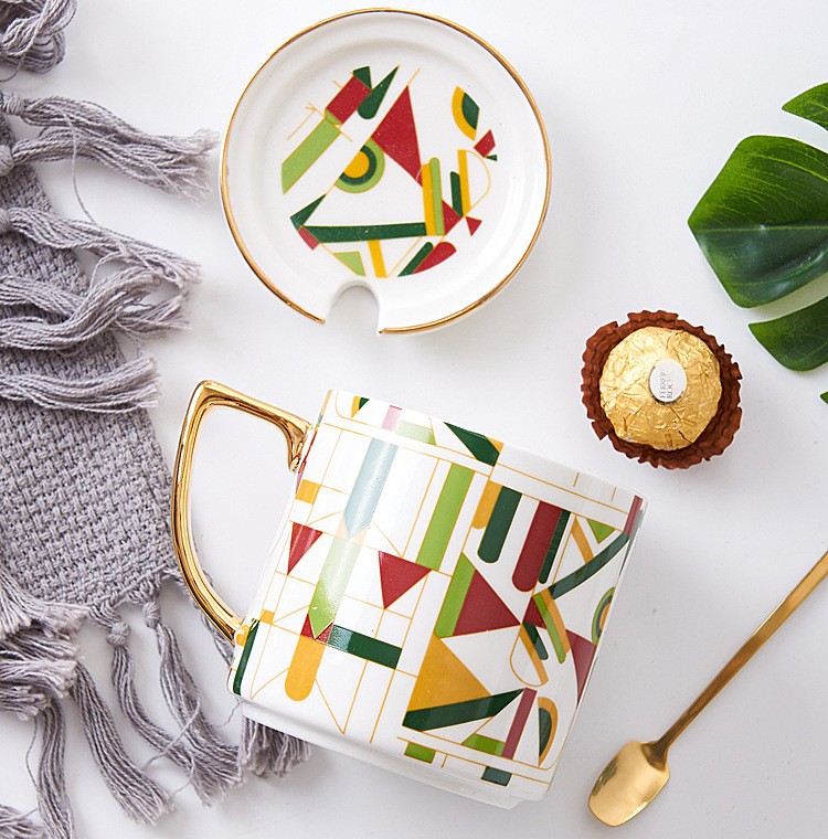 New Design Luxury Ceramic Mug Colorful Porcelain Coffee Mug Custom Tea Mug With Spoon